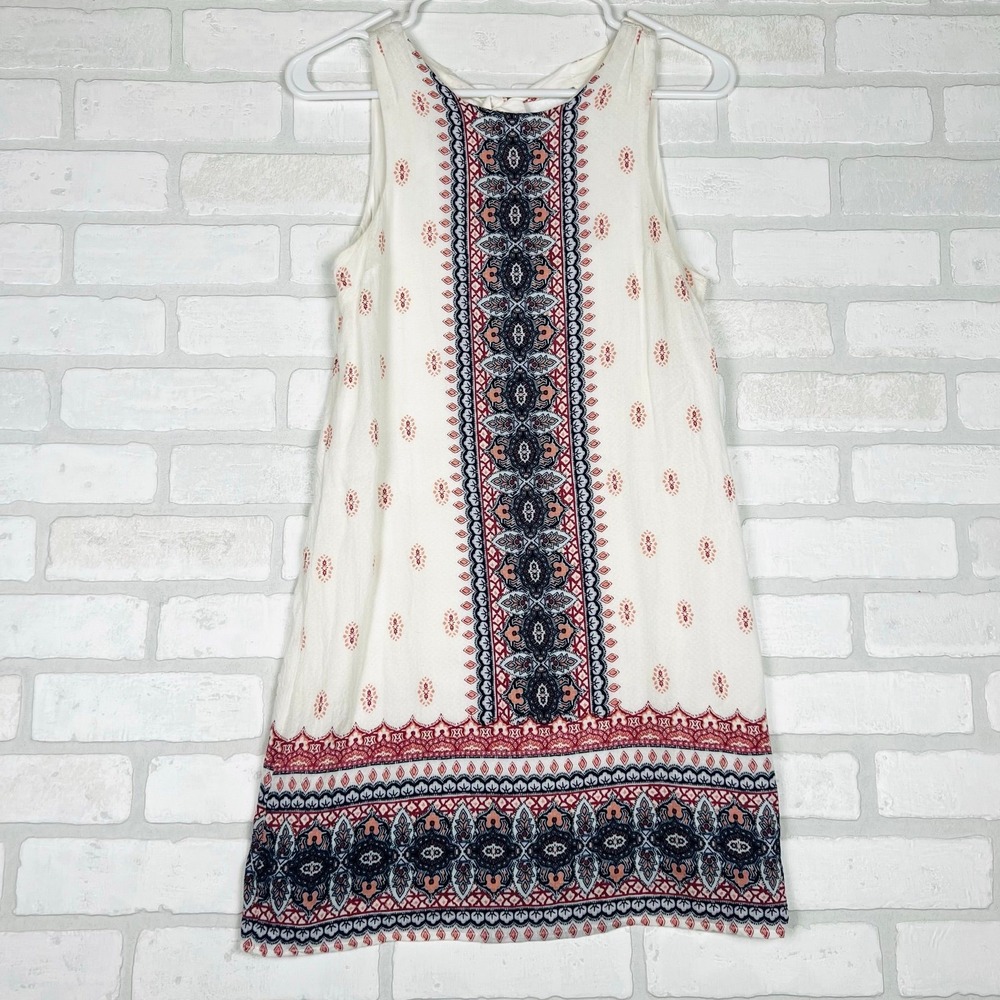 Aeropostale Womens XS White Boho Medallion Print Sleeveless Tie Back Shift Dress